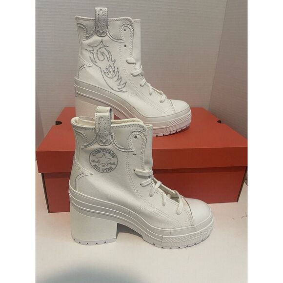 Converse Chuck 70 De‎ Luxe Heel Western Boots Womens 7.5 White Platform A10335C - Picture 1 of 5